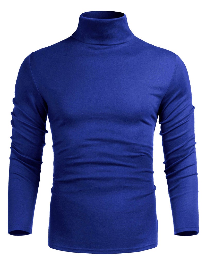 Poriff Men's Casual Slim Fit Basic Tops Knitted Turtleneck Pullover Long Sleeve Sweater Blue S - Image 2